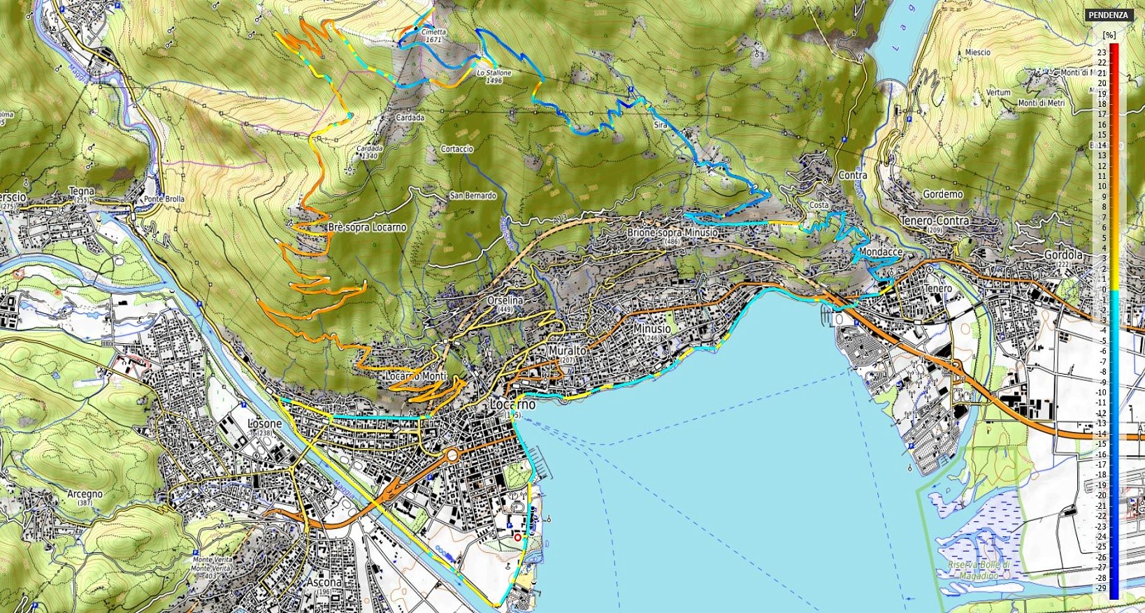 Locarno, Alpe Cardada e Monte Cimetta Pendenze