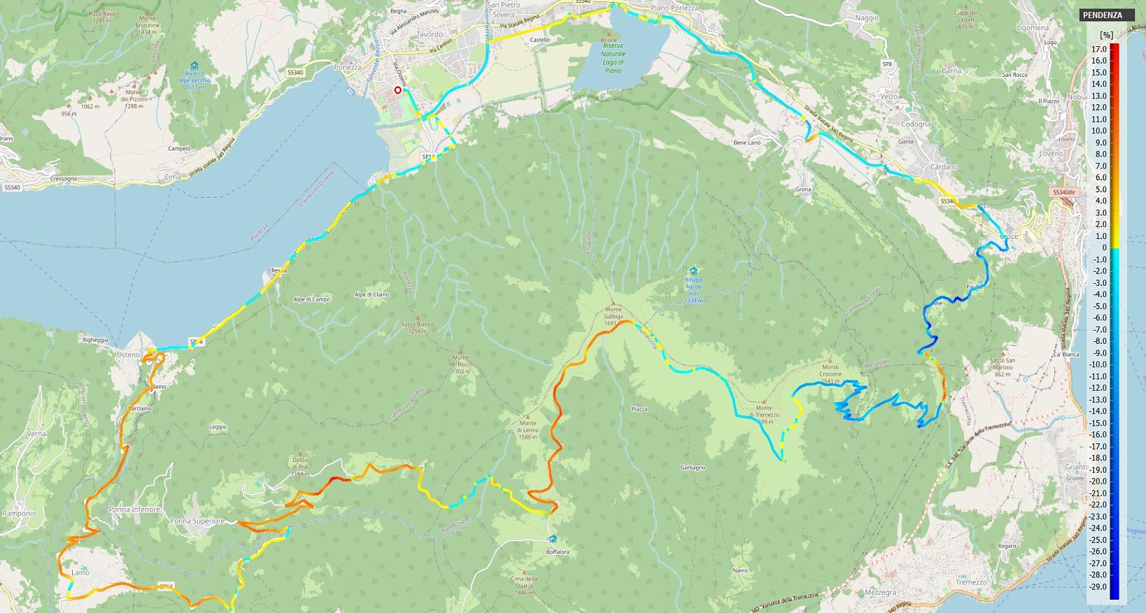 Monte Galbiga, di Tremezzo e Crocione da Porlezza Pendenze